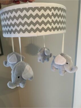 Gray Elephant Baby Mobile - Soft Plush Hanging Nursery Decor